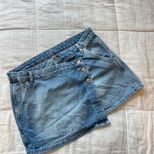 Free people cross over denim mini skirt